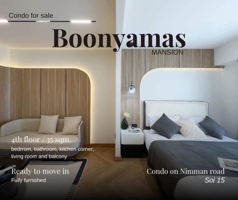 ขายคอนโดเชียงใหม่ Boonyamas Mansion #นิมมานซอย15 ขนาด 35ตรม. ชั้น 4 วิวดอยสุเทพ ราคา 1.95 ล้าน